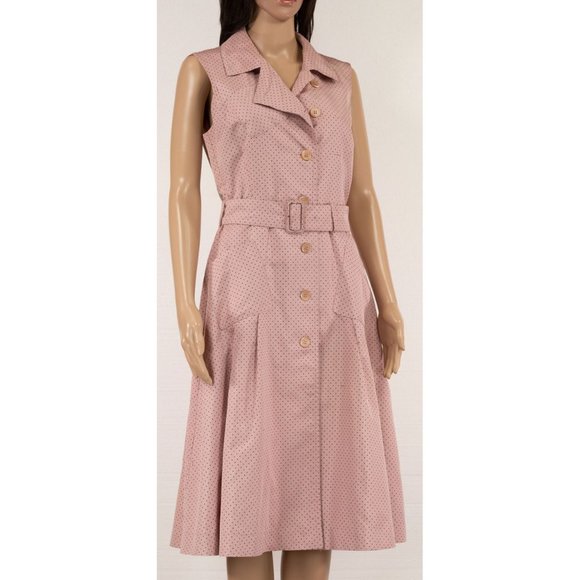 PRADA 100% SILK PINK POLKA DOT PATTERN BELTED SHIRT DRESS VINTAGE - Picture 6 of 10